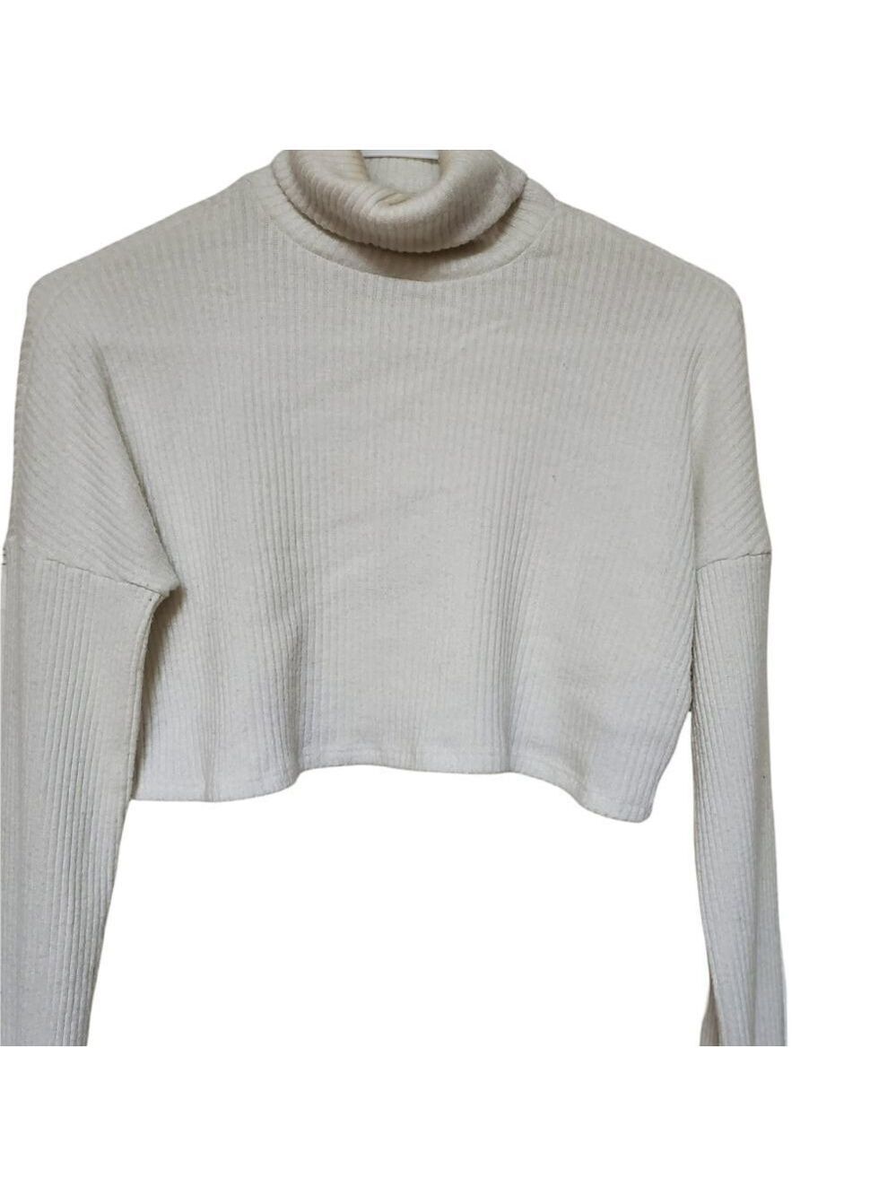 Publik Ivory Ribbed Cropped Turtleneck Sweater Small Y2K